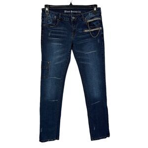 Blues Society JRS SZ 11/12 Jeans Low-Rise Distressed Zip Ankles Chain Dark Wash